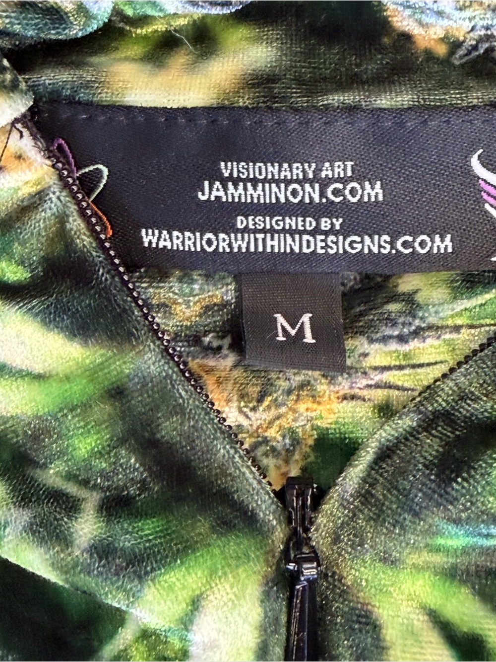 Rare✨Warrior Within Designs Velvet Print Long-Sleeve Bell-Bottom Jumpsuit✨ - Picture 3 of 4